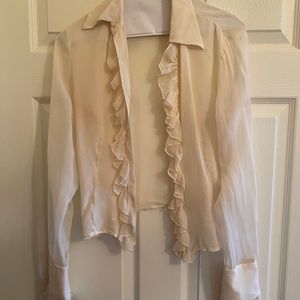 Sheer ruffle button-up blouse